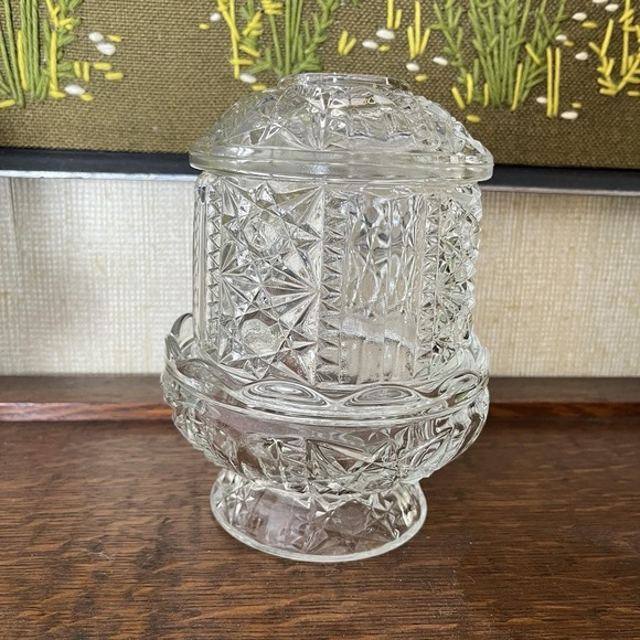 Vintage Indiana Glass Clear Stars & Bars Fairy Lamp 6.5